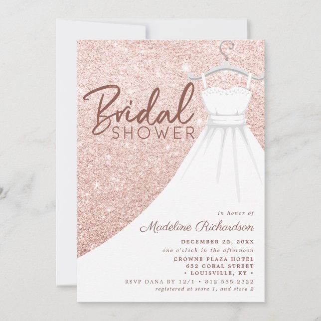 Invitation Robe de mariée pailletée or rose Chic douche de ma (Devant)