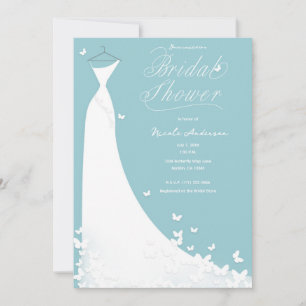 Invitation Robe de mariée papillon douche de mariage turquois