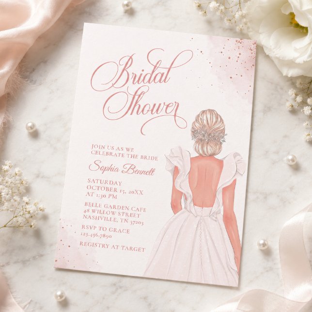 Invitation Robe de mariée rose blush romantique pour la fête  (Créateur téléchargé)