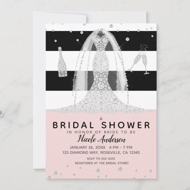 Invitation Robe de mariée rose diamant noir Cadeaux de mariag (Devant)
