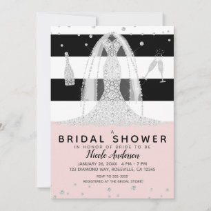 Invitation Robe de mariée rose diamant noir Shower de future 