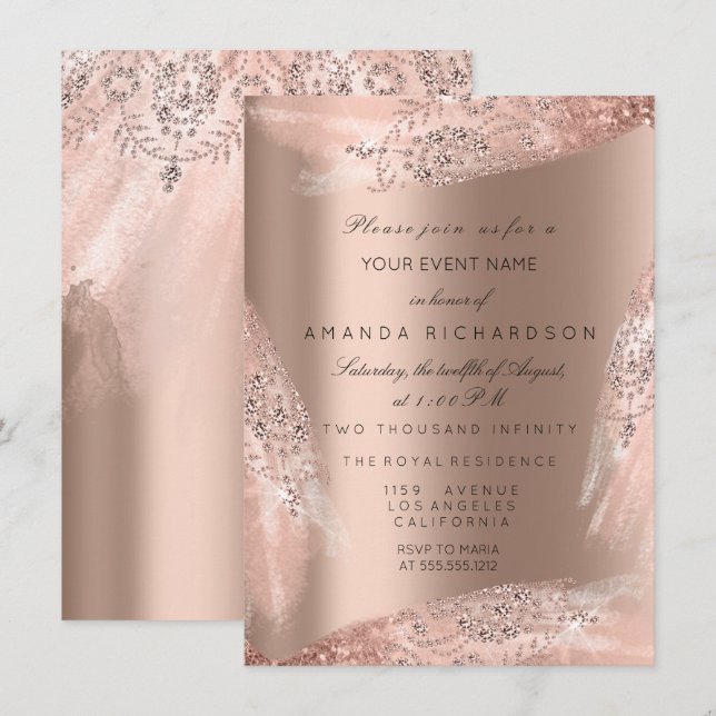 Invitation Robe de mariée Rose Gold pour 16 ans de mariage (Devant / Derrière)