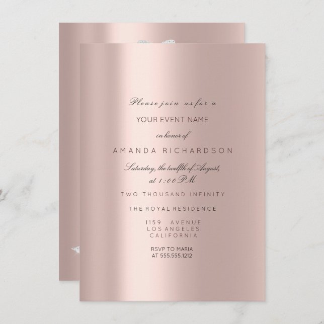 Invitation Robe de mariée Rose Pastel Rose Diamant Étincelant (Devant / Derrière)