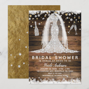 Invitation Robe de mariée Rustique Diamant Douche de Mariée O