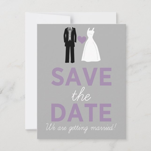 Invitation Robe de Mariée & Smoking Annonce de Date de Mariag (Devant)