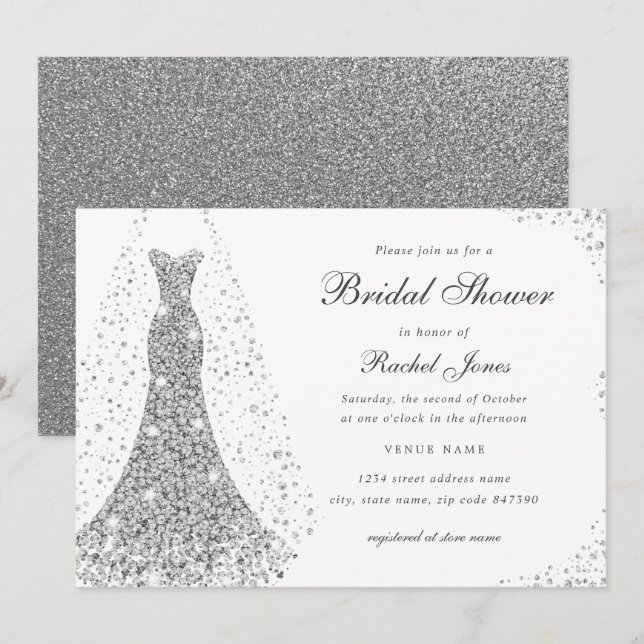 Invitation Robe de mariée Sparkle Diamond Shower de mariage  (Devant / Derrière)