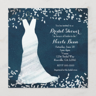 Invitation Robe de mariée sur cintre et confettis pour douche