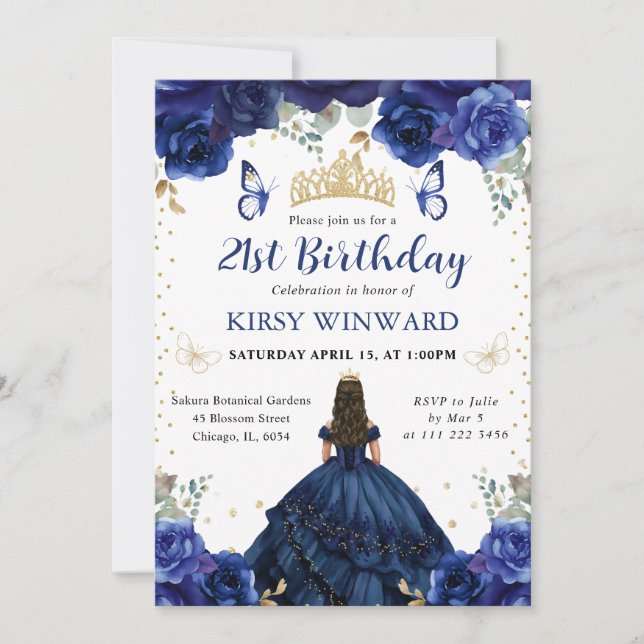 Invitation Robe de marin Brunette Princesse Anniversaire (Devant)