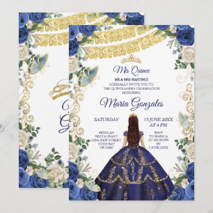 Invitation Robe de marine et Rose Mexicaine 15e anniversaire 