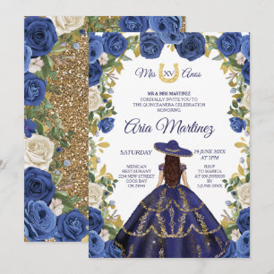 Invitation Robe de marine et Rose Mexicaine fille Mis Quince 