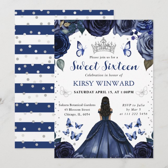 Invitation Robe de Navy Foncé pour Peau Noire Princesse Douze (Devant / Derrière)