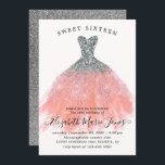 Invitation Robe de Parties scintillant de pêche en argent Swe<br><div class="desc">Glam moderne Saumon de pêche en argent Parties scintillant étincelante aquarelle robe douce 16e anniversaire Invitation</div>