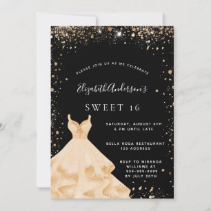 Invitation Robe de parties scintillant en or noir 16 parties