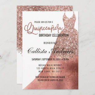Invitation Robe de Parties scintillant en or Rose blanche de