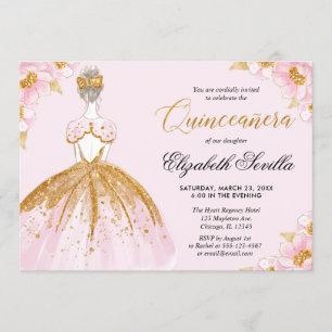Invitation Robe de parties scintillant en or rose Quinceanera
