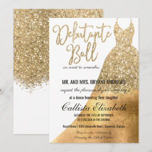 Invitation Robe de Parties scintillant or blanc glamour Dance