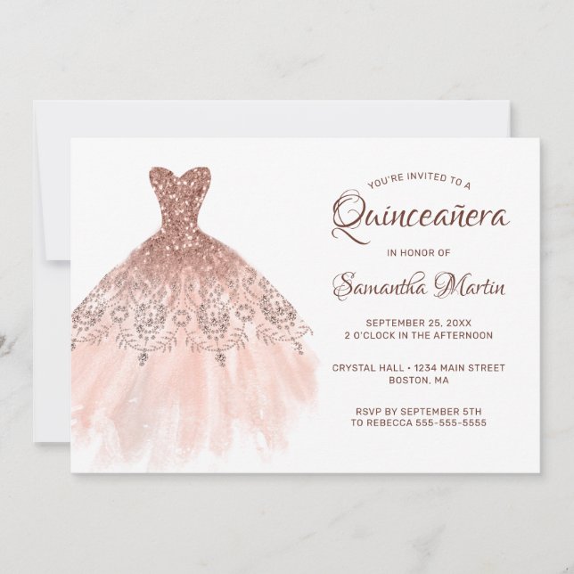 Invitation Robe de Parties scintillant or Rose Quinceanera à  (Devant)