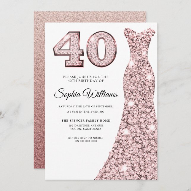 Invitation Robe de Parties scintillant rose Gold Blush 40e fê (Devant / Derrière)