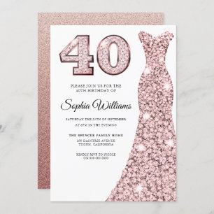Invitation Robe de Parties scintillant rose Gold Blush 40e fê