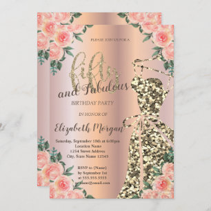 Invitation Robe de parties scintillant, Rose Gold Floral 50e