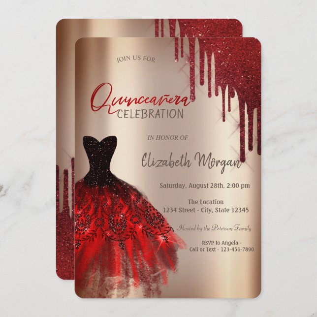 Invitation Robe de Parties scintillant rouge Quinceañera