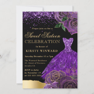 Invitation Robe de Parties scintillant violet et or Glam Rose