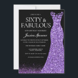 Invitation Robe de Parties scintillant violette Gown 60e fête<br><div class="desc">Purple Parties scintillant robe Gown 60th Birthday Party Invitation Disponible en tant qu'invitation électronique numérique Variations de l'invitation et articles correspondants dans notre magasin</div>