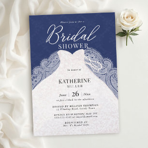 Invitation Robe de perles en dentelle bleu marine Élégant Sho