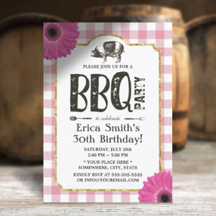Invitation Robe de porc rôti de marmite rustique BBQ rose Pla