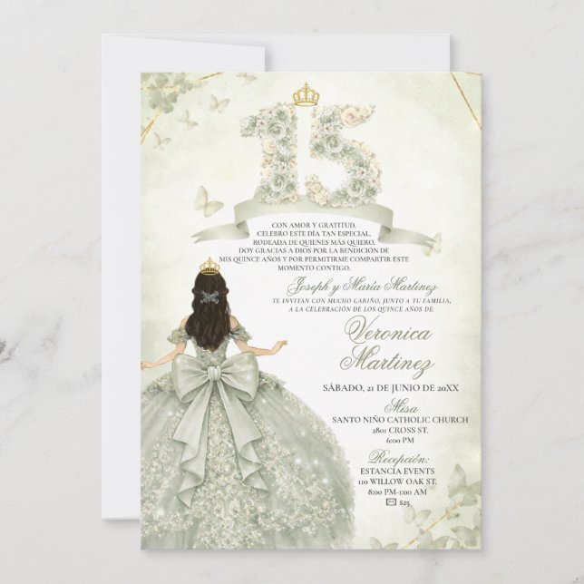 Invitation Robe de Princesse 15 Ans Fleurs de Sauge Espagnole (Devant)