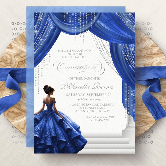 Invitation Robe de princesse bleu royal élégante Quinceanera (Créateur téléchargé)
