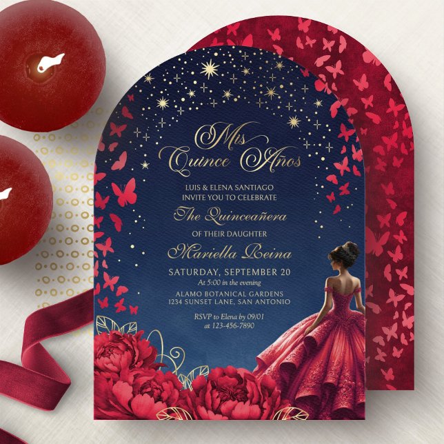 Invitation Robe de princesse céleste florale rouge Élégante Q (Créateur téléchargé)