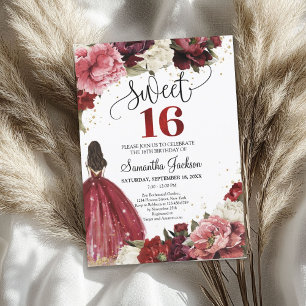 Invitation Robe de princesse de fleurs de marron bordeaux et