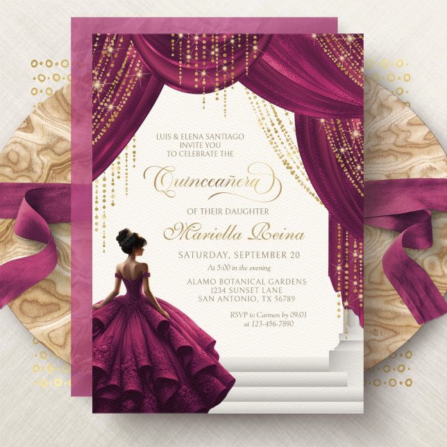 Invitation Robe de princesse élégante en Bourgogne pour Quinc (Créateur téléchargé)