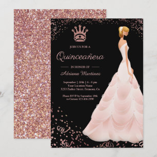 Invitation Robe de princesse en or rose pour Quinceañera noir