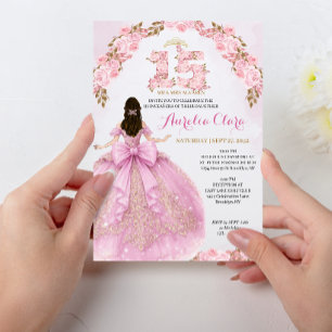 Invitation Robe de princesse Floral Blush Coquette Quinceaner