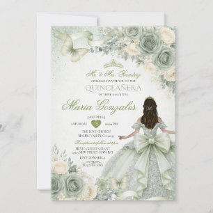 Invitation Robe de princesse florale à nœud vert sauge Quince