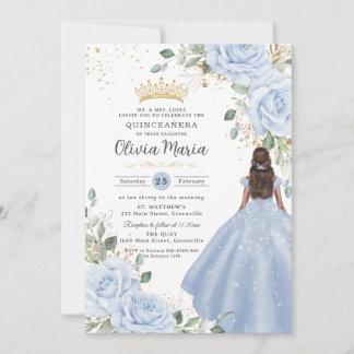 Invitation Robe de princesse florale bleu bébé pour Quinceañe