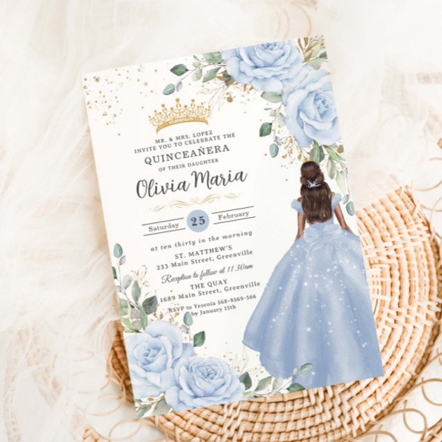 Invitation Robe de princesse florale bleu bébé Quinceañera Qu (Créateur téléchargé)