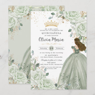 Invitation Robe de princesse florale vert sauge Quinceañera Q
