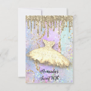 Invitation Robe de princesse Gold Drips Sweet 16ème Holograph