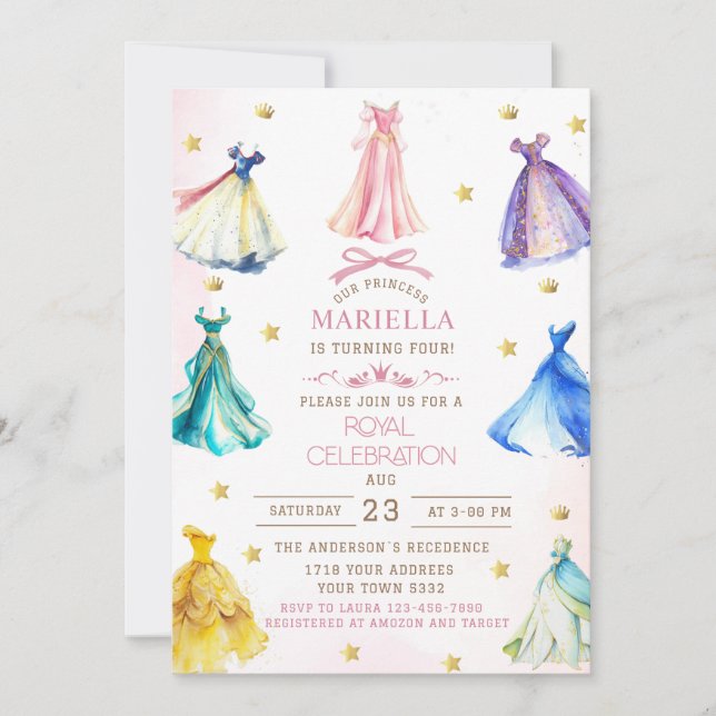 Invitation Robe de princesse moderne aquarelle fille royale n (Devant)