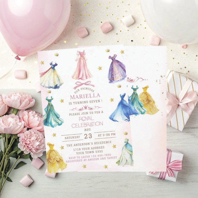 Invitation Robe de princesse moderne aquarelle fille royale n (Créateur téléchargé)