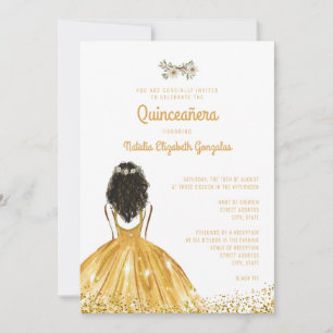 Invitation Robe de princesse or jaune chic 15e Quinceañera