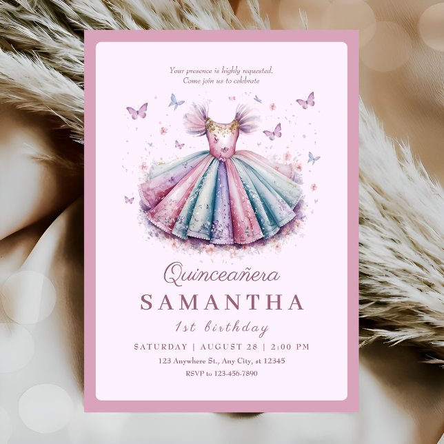 Invitation Robe de princesse Pastel pour 1er anniversaire (Créateur téléchargé)