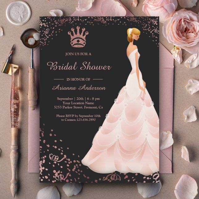 Invitation Robe de Princesse Rose Gold Mariage Cendré (Créateur téléchargé)