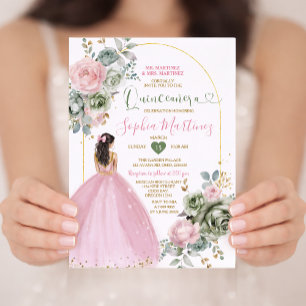 Invitation Robe de princesse rose poudrée sage floral Quiñcea