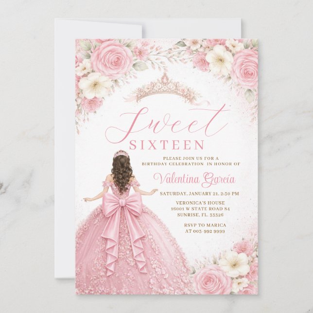 Invitation Robe de Princesse Rose Rouge pour les Douze Ans de (Devant)
