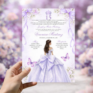 Invitation Robe de princesse violette pour Quinceañera espagn