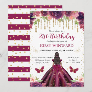 Invitation Robe de prune Peau foncée Princesse Anniversaire